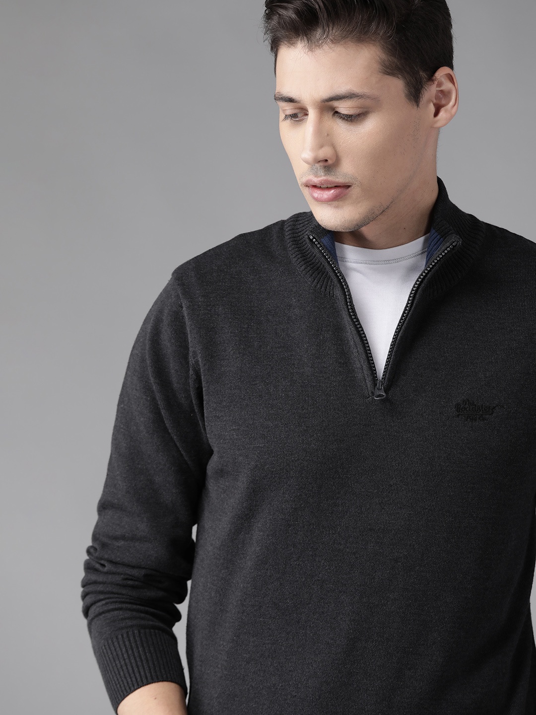 

Roadster Men Charcoal Grey Solid Pullover