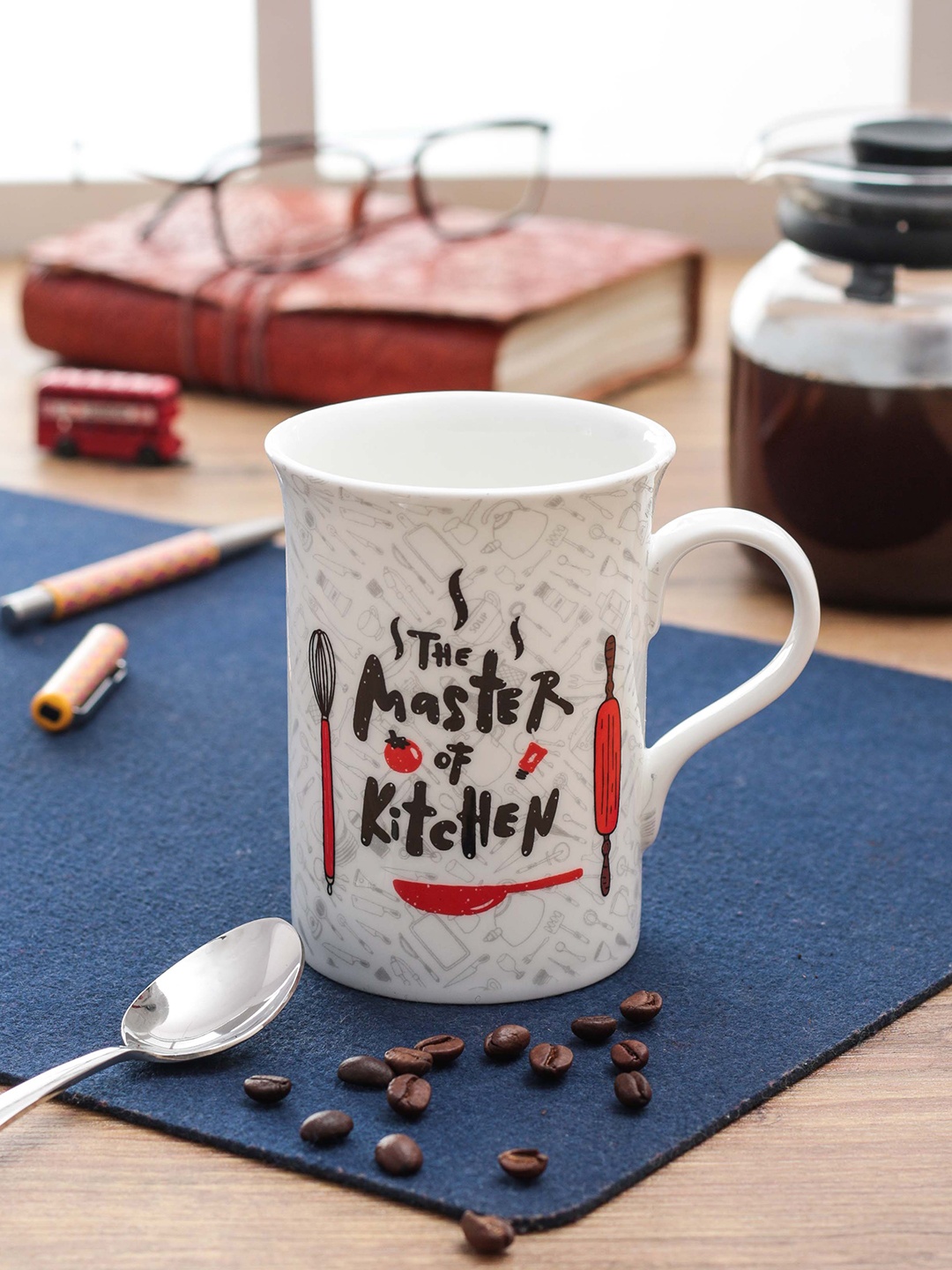 

CLAY CRAFT thinkFOOD Set Of 2 White & Red Printed Graphic Quote Milk Mugs