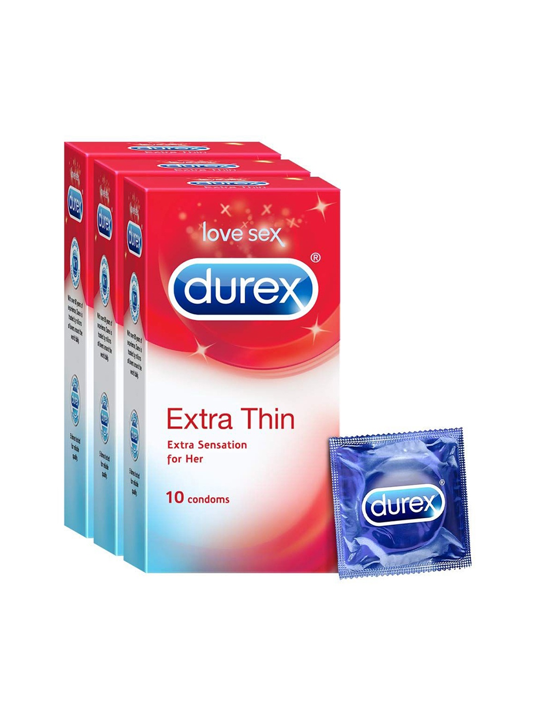 

Durex Pack of 3 Extra Thin Lubricated Condoms, Red