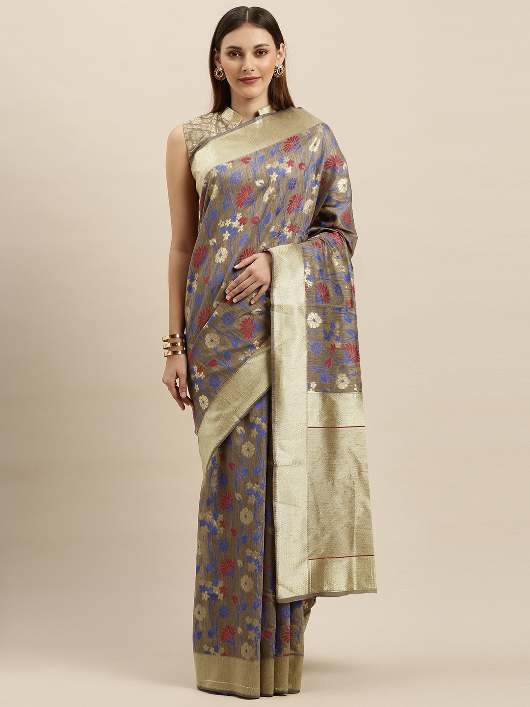 

SHAVYA Grey & Blue Pure Silk Woven Design Banarasi Saree