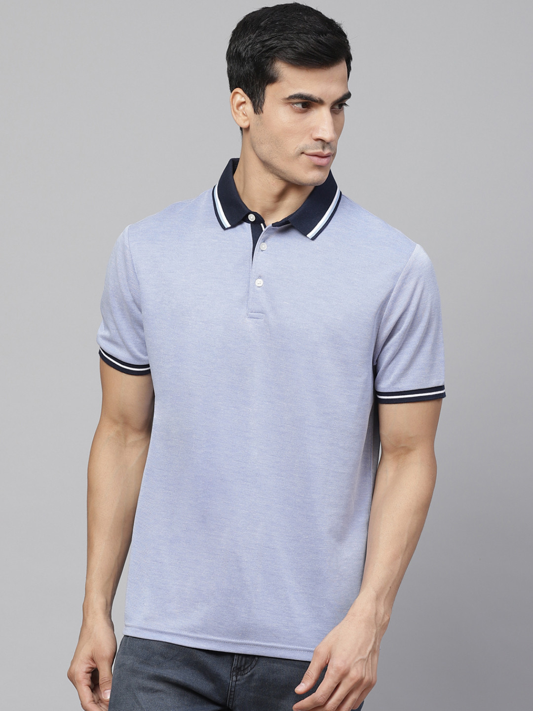 

Marks & Spencer Men Blue Solid Polo Collar T-shirt