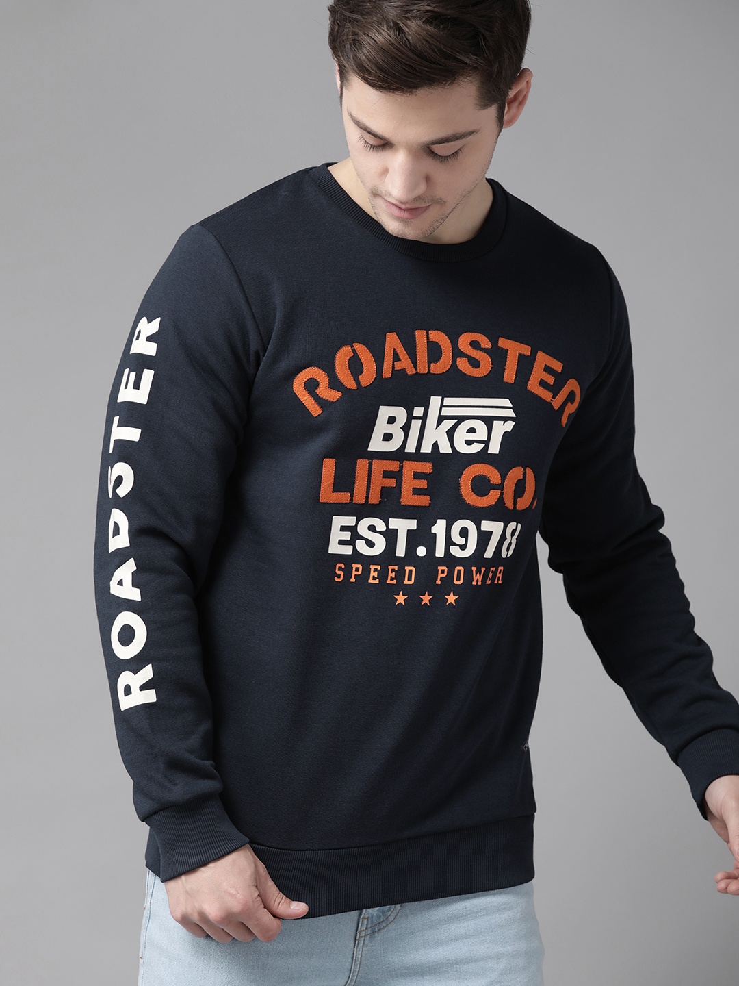

Roadster Men Navy Blue & Orange Printed Sweatshirt