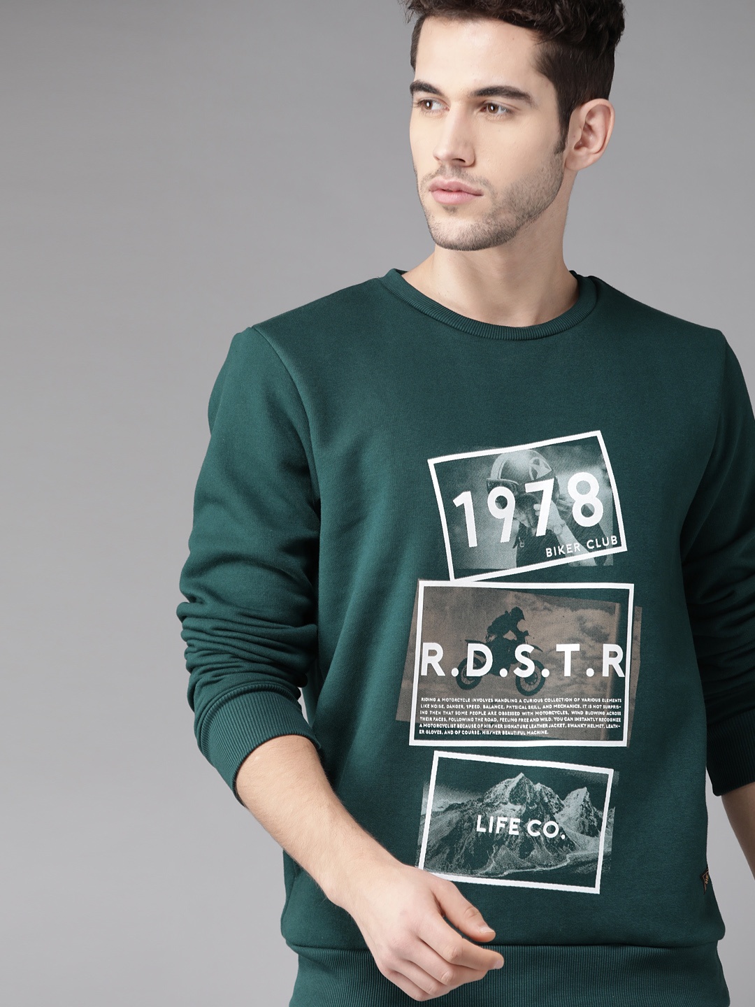 Roadster Men Green & White Printed Sweatshirt