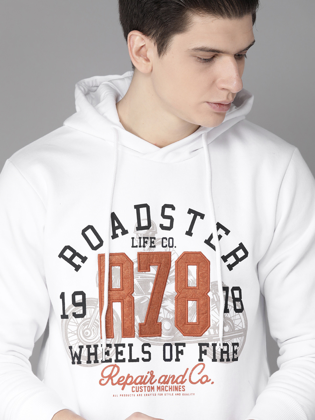 

Roadster Men White & Black Printed Hooded Sweatshirt