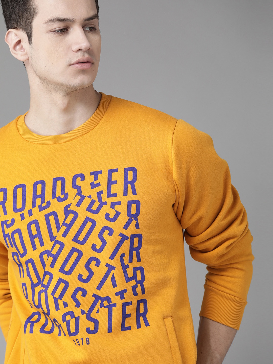 

Roadster Men Mustard Yellow & Blue Printed Sweatshirt