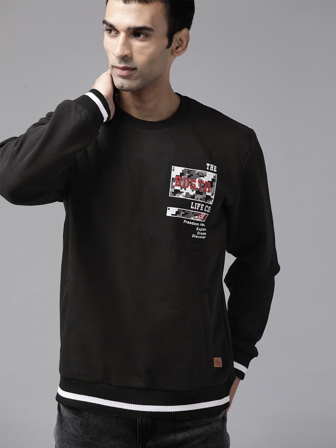 

Roadster Men Black Printed Detail Sweatshirt