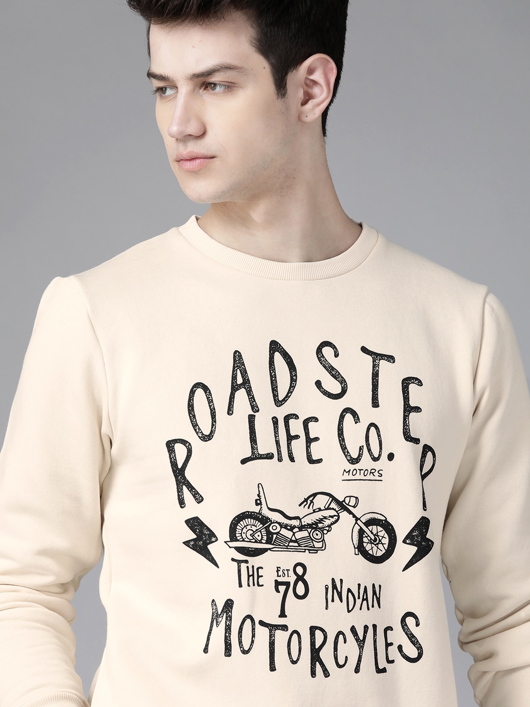 

Roadster Men Cream-Coloured & Black Printed Sweatshirt