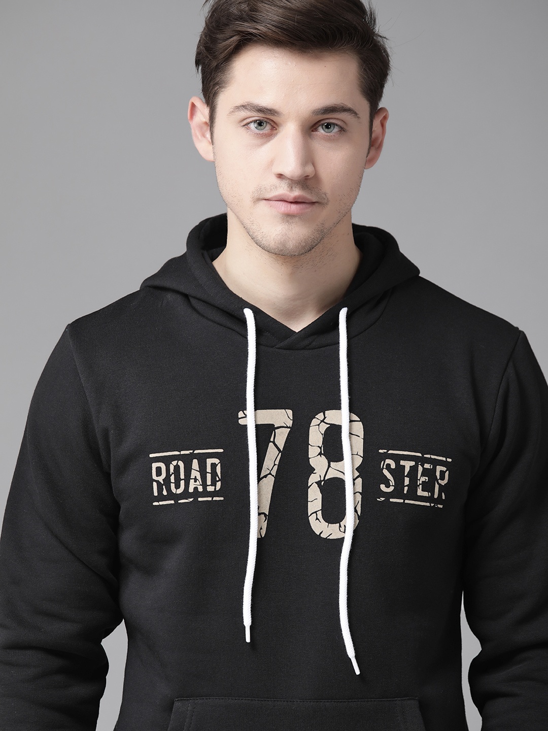 

Roadster Men Black & Off-White Printed Hooded Sweatshirt