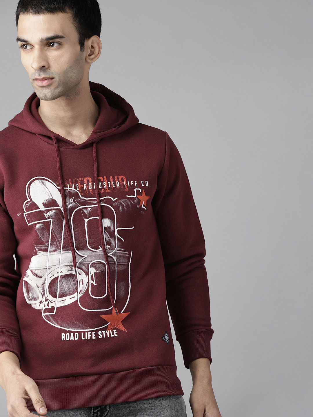

Roadster Men Maroon Printed Hooded Sweatshirt