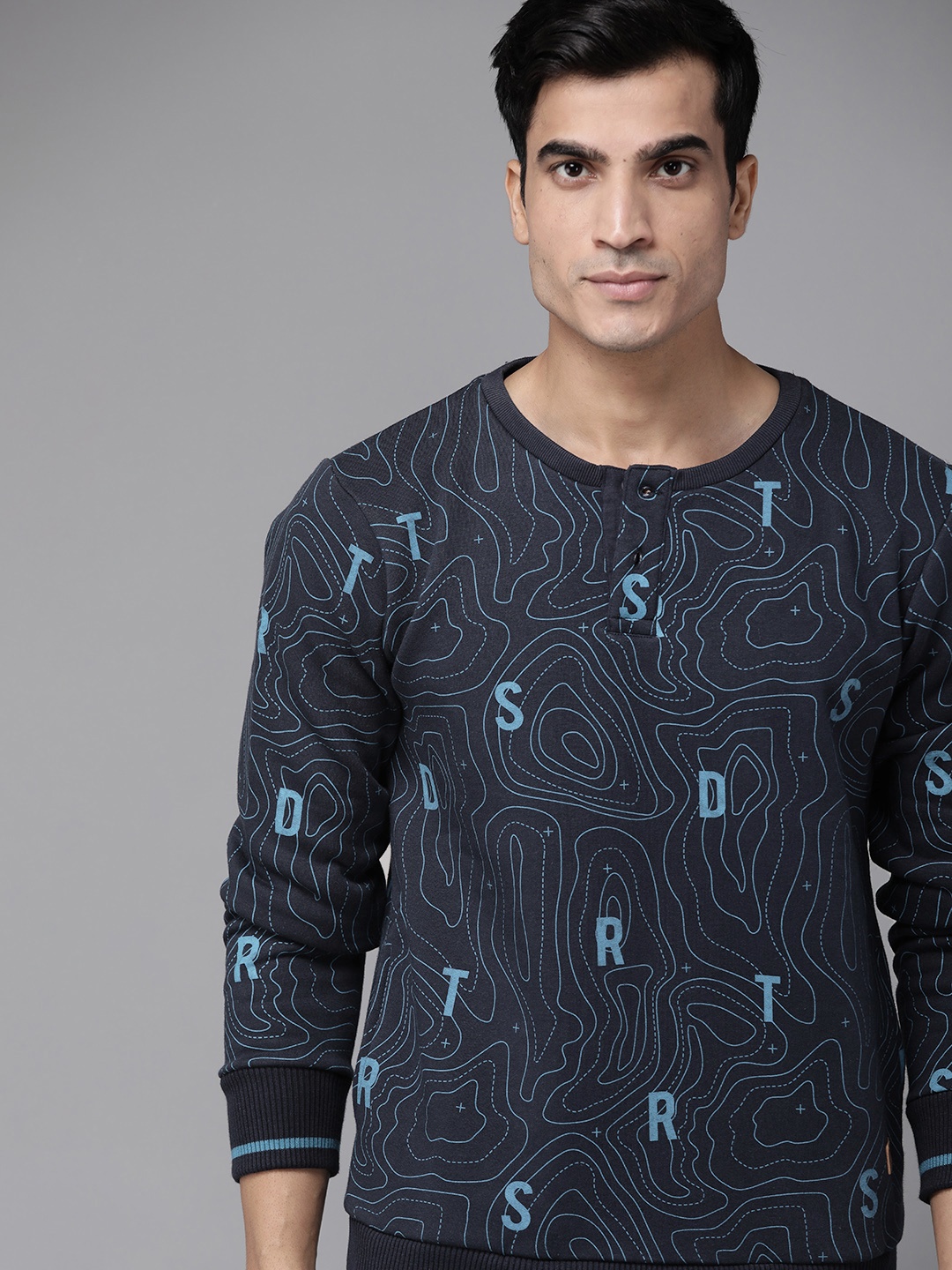 

Roadster Men Navy Blue Printed Sweatshirt