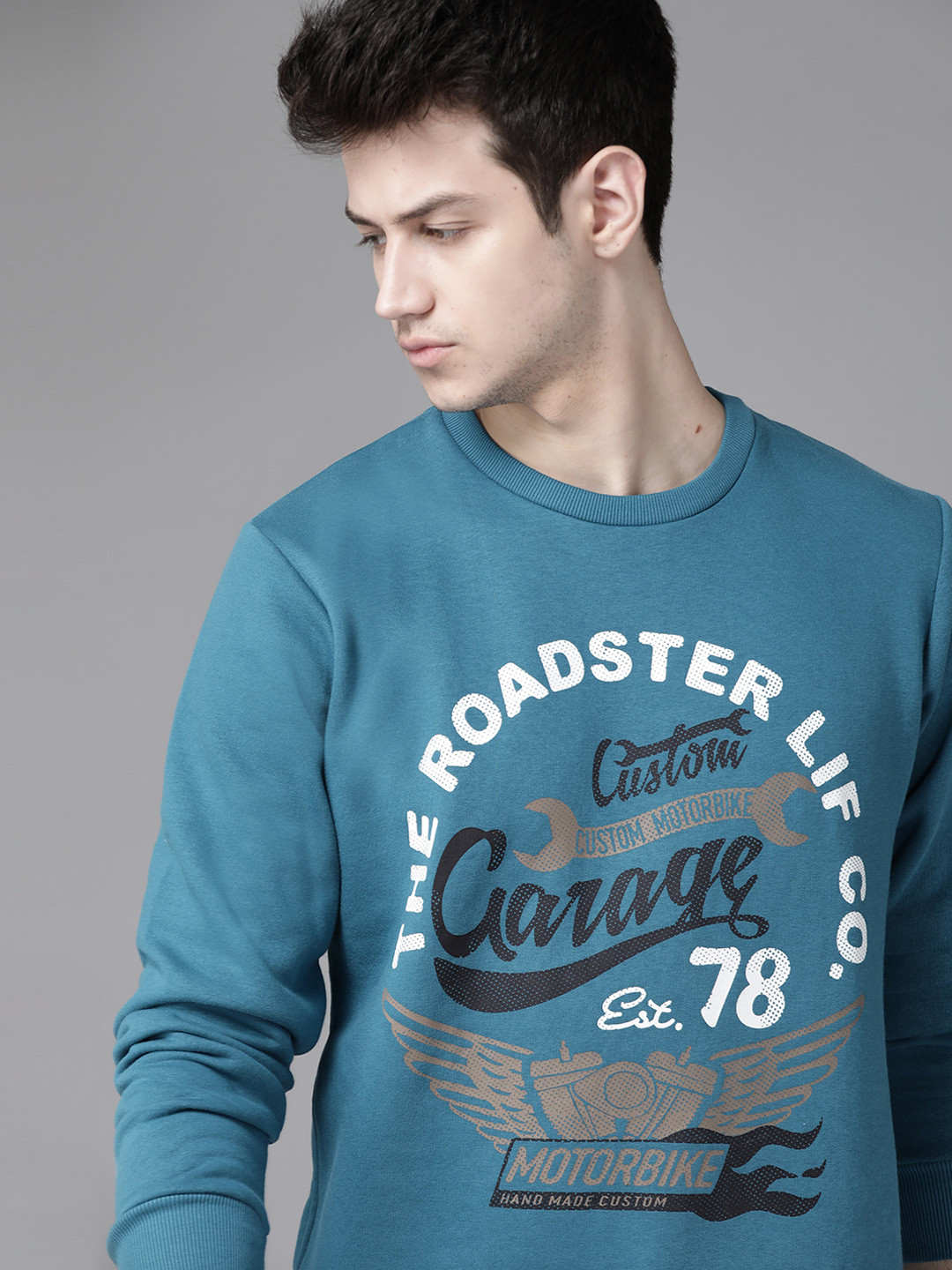 

Roadster Men Blue & White Alphanumeric and Graphic Print Sweatshirt