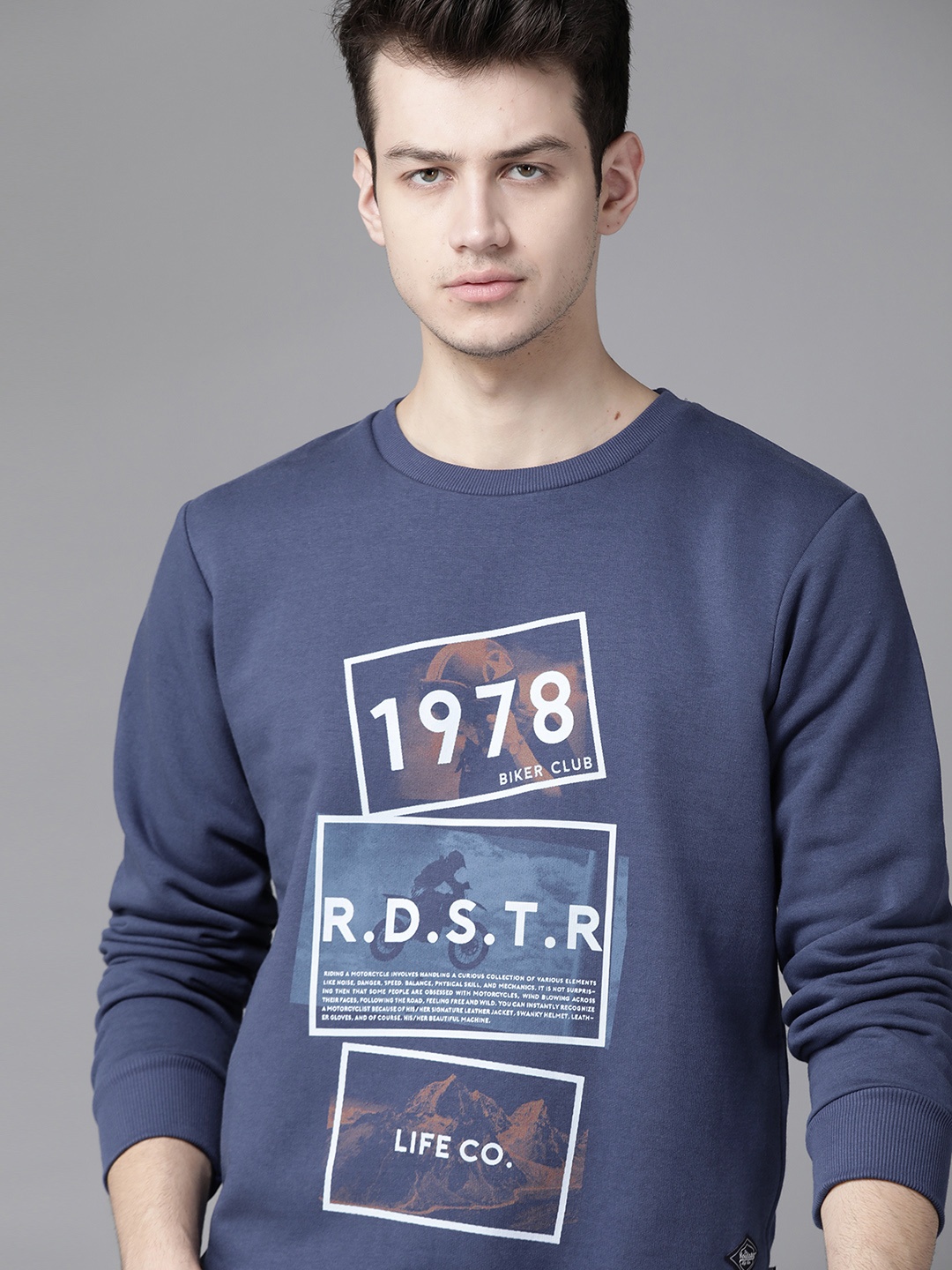 

Roadster Men Blue & Off-White Alphanumeric Print Sweatshirt