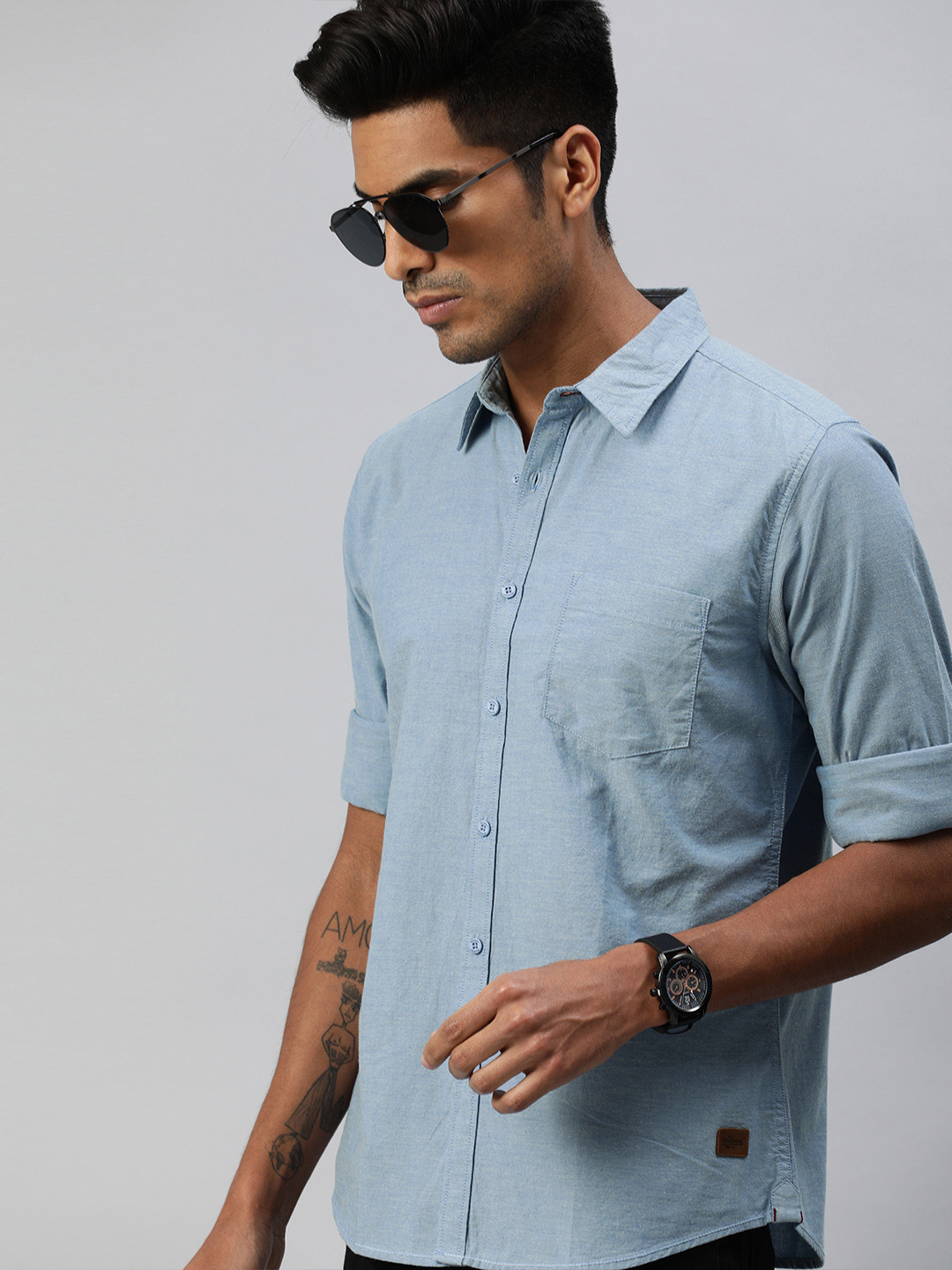 

Roadster Men Blue Pure Cotton Casual Shirt