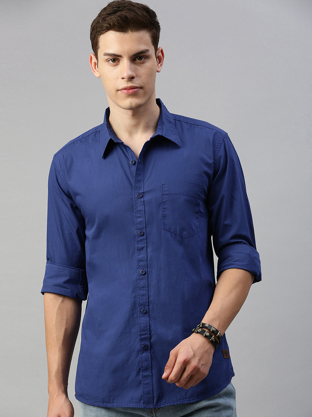 

Roadster Men Blue Regular Fit Solid Casual Shirt