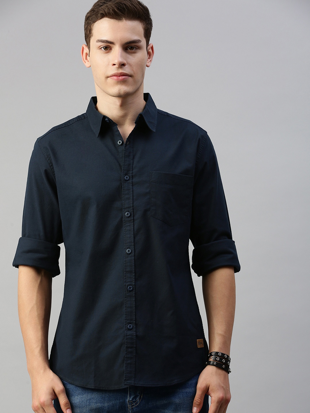 

Roadster Men Navy Blue Regular Fit Solid Sustainable Casual Shirt