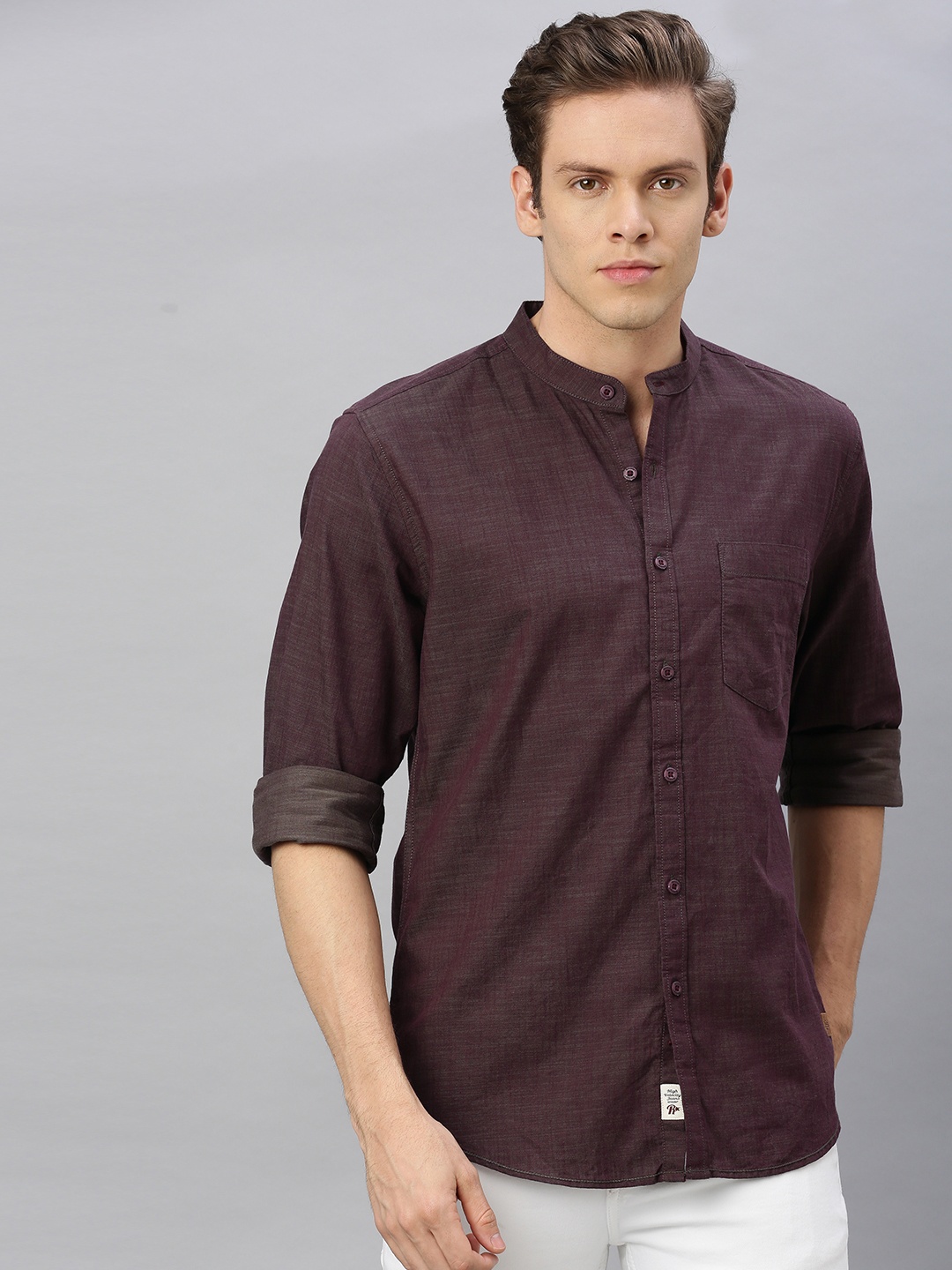 

Roadster Men Burgundy Regular Fit Solid Casual Shirt