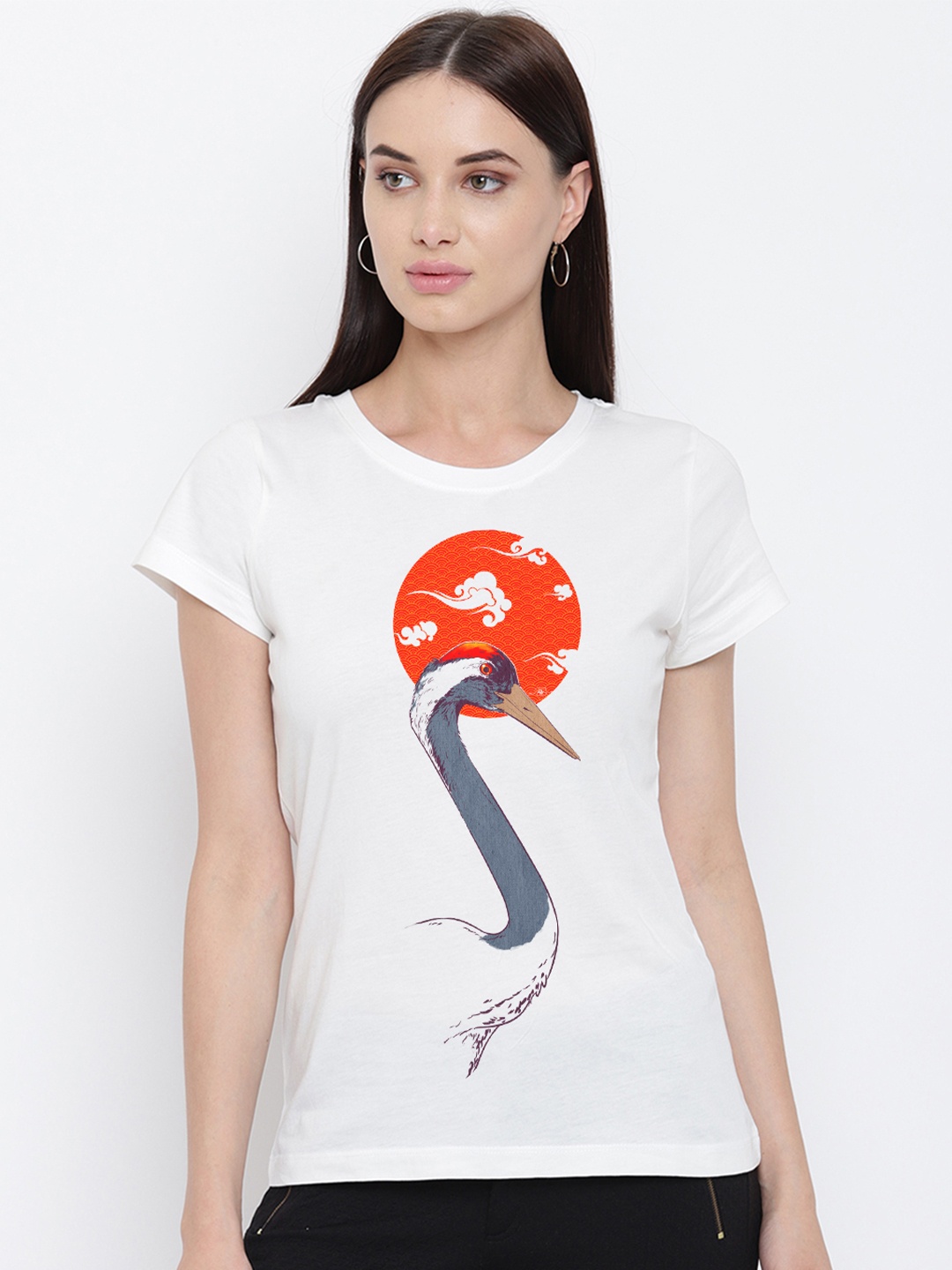 

THREADCURRY Women White Printed Round Neck T-shirt