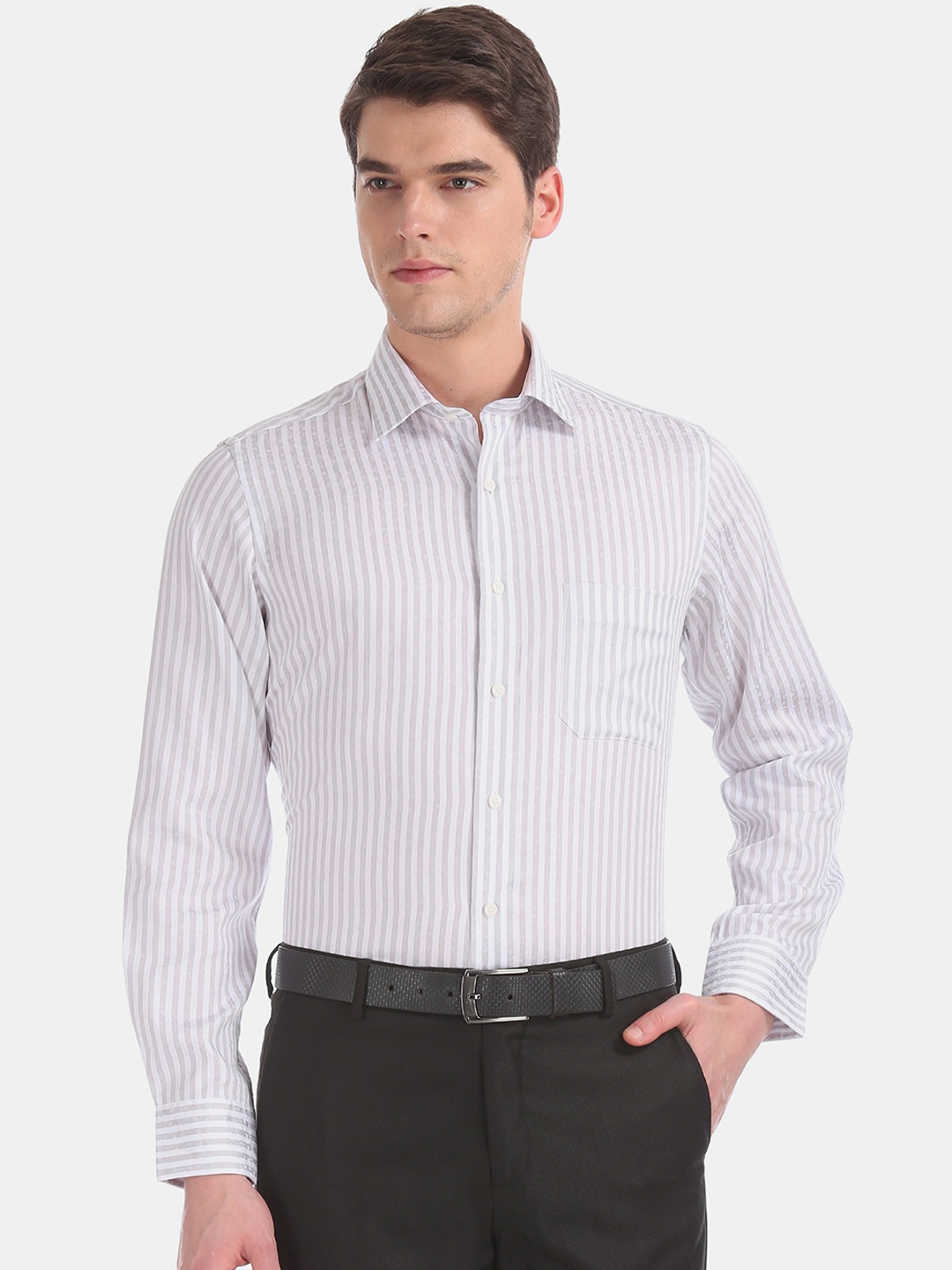 

Arrow Men Grey Regular Fit Striped Formal Shirt
