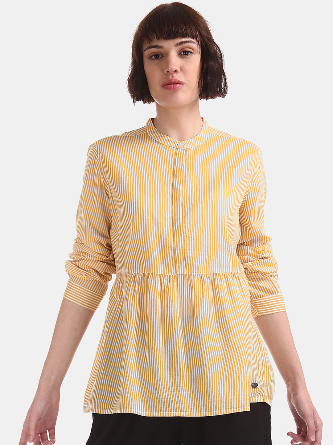 

U.S. Polo Assn. Women & White Yellow Striped Top