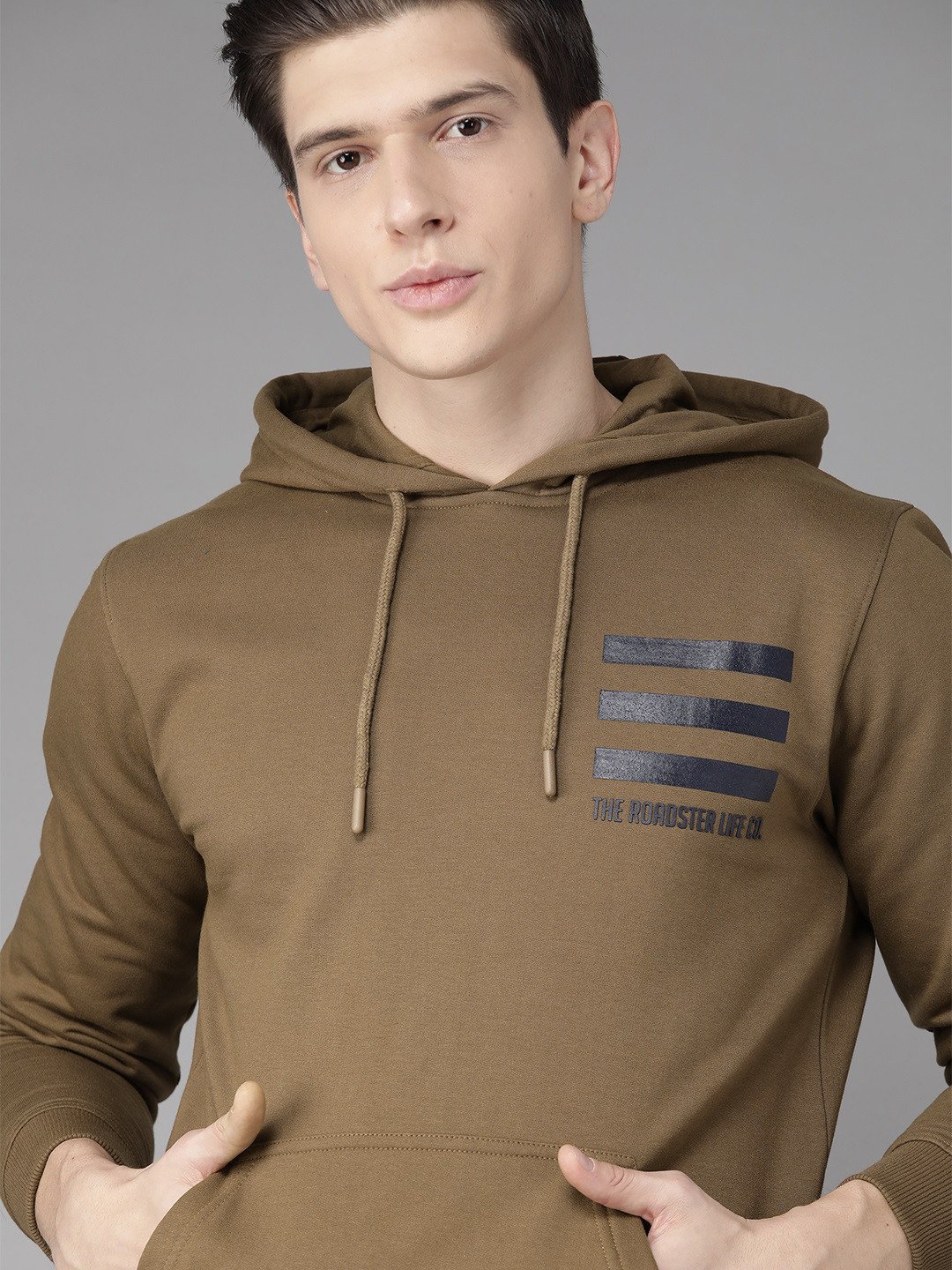 

Roadster Men Brown Solid Hooded Sweatshirt