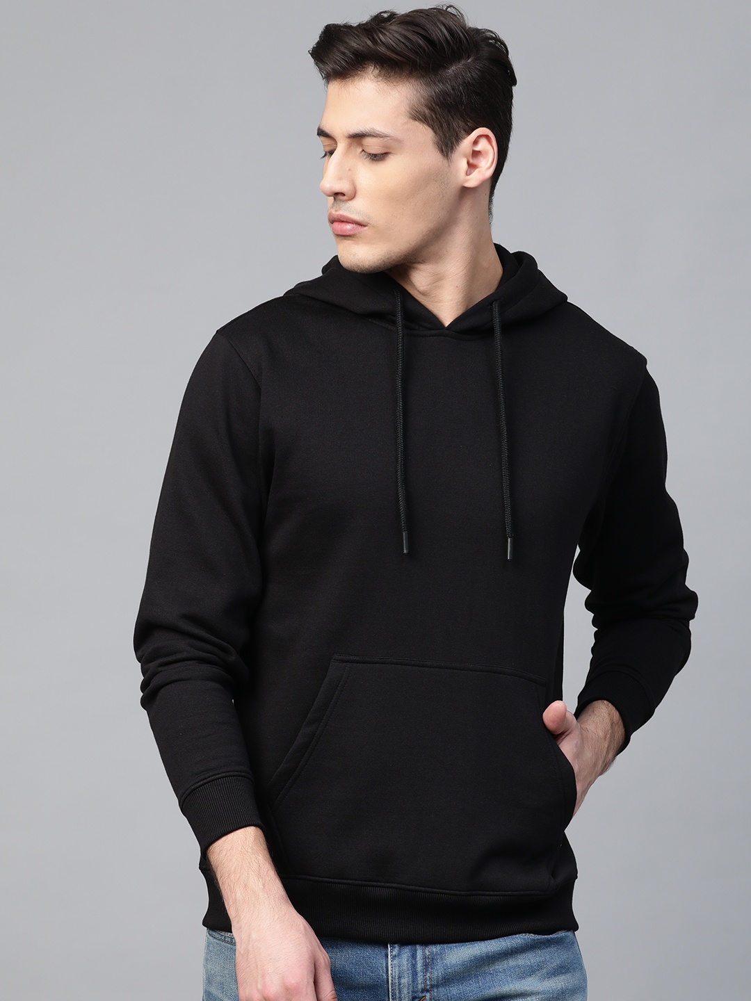 

Roadster Men Black Solid Hooded Sweatshirt