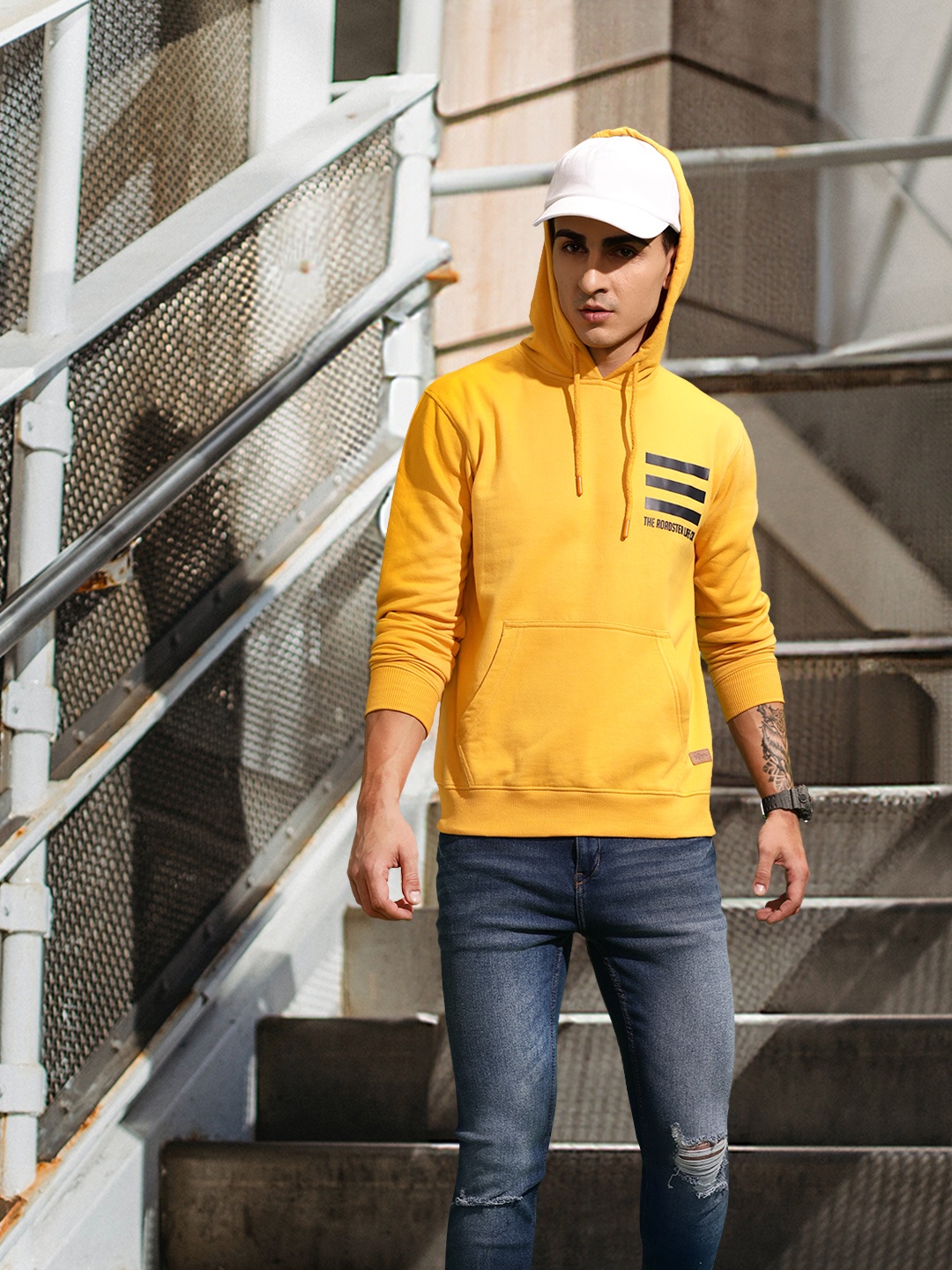 

Roadster Men Mustard Yellow Solid Hooded Sweatshirt