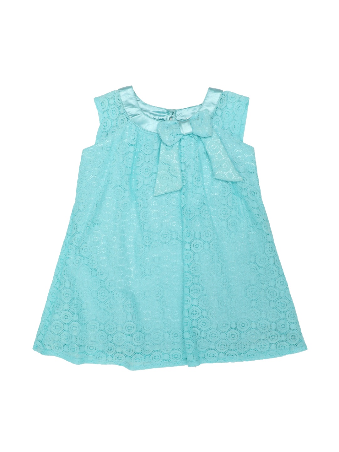 

Doodle Girls Blue Self Design A-Line Lace Dress with Bow