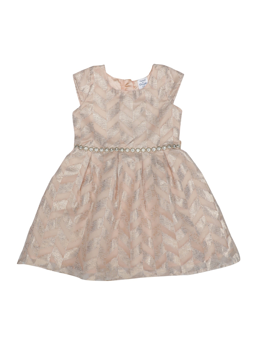 

Doodle Girls Peach-Coloured & Gold-Toned Printed Fit and Flare Dress