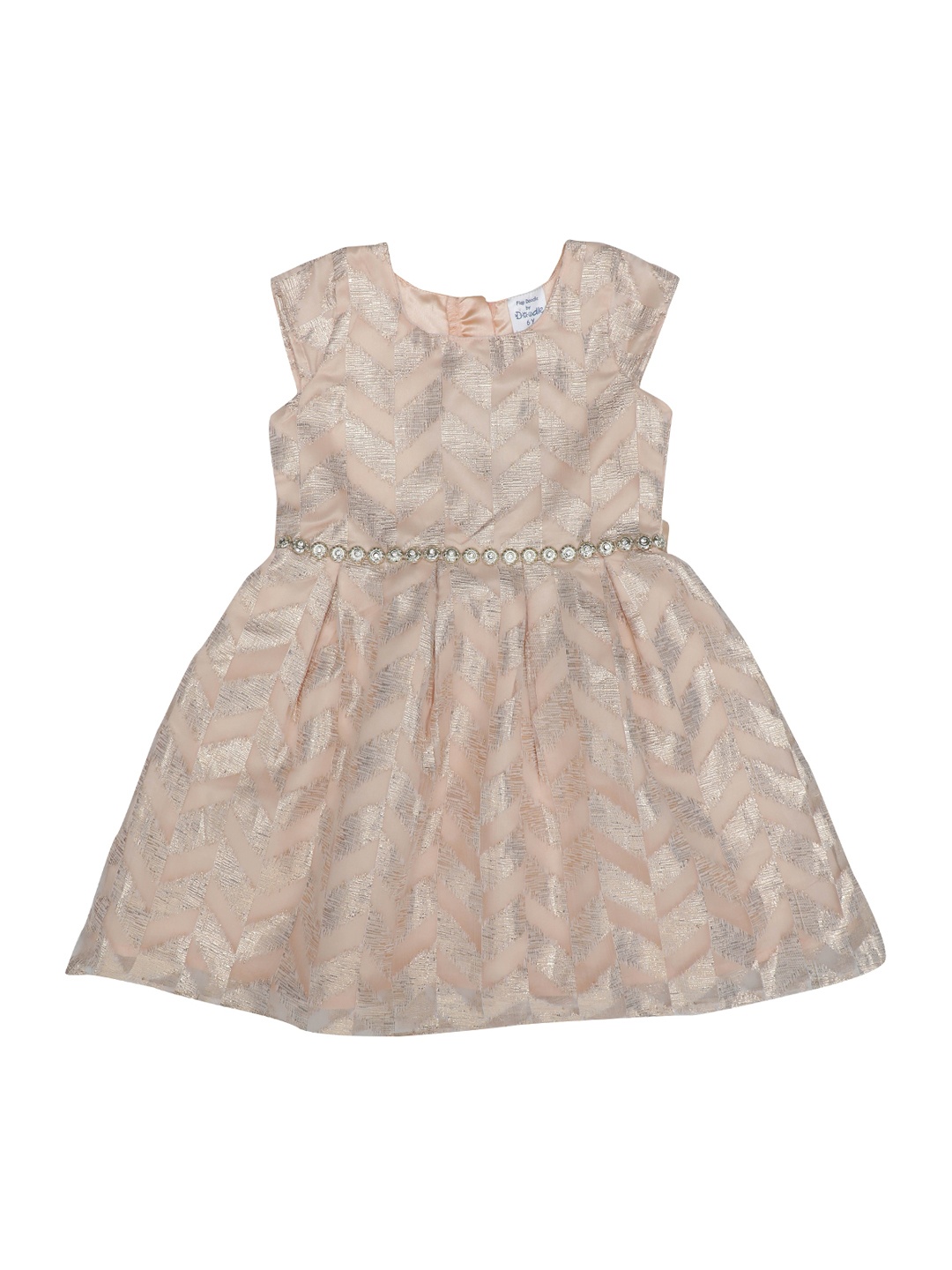 

Doodle Girls Beige & Silver-Coloured Printed Fit and Flare Dress