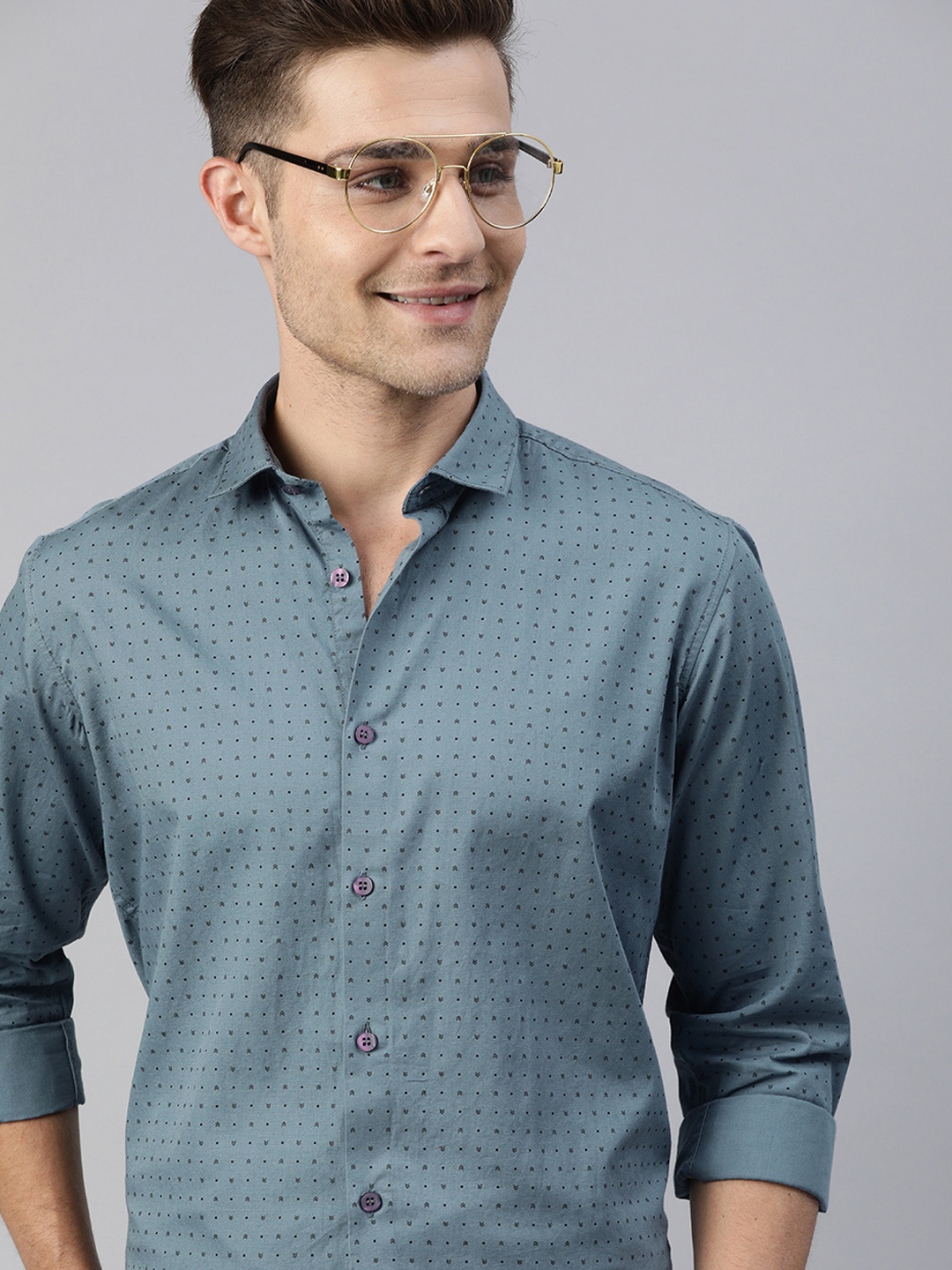 

Mast & Harbour Men Teal Blue & Black Regular Fit Geometric Printed Casual Shirt