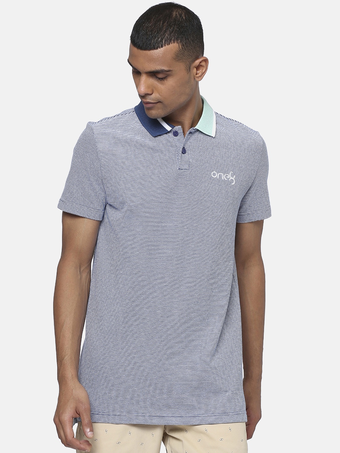 

Puma Men Blue & White Striped Polo Collar T-shirt