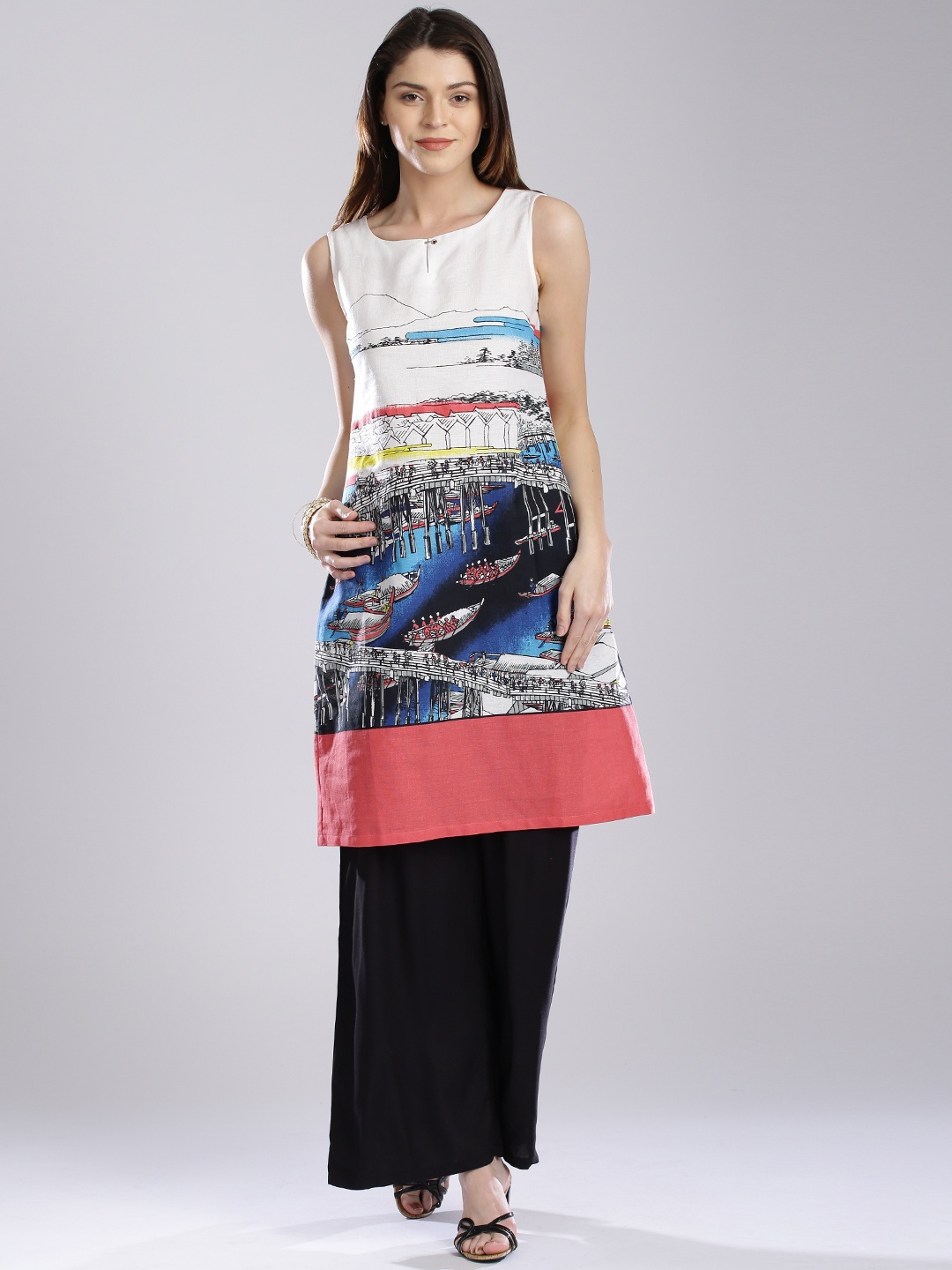 

W Multicoloured Boat Printed Kurta, Multi