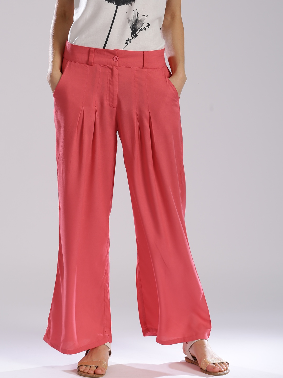 W Coral Pink Palazzo Trousers