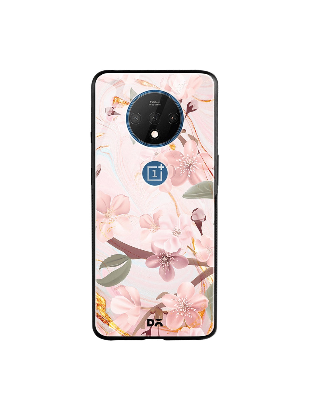 

DailyObjects Pink & Green Marble Flowers OnePlus 7T Glass Case