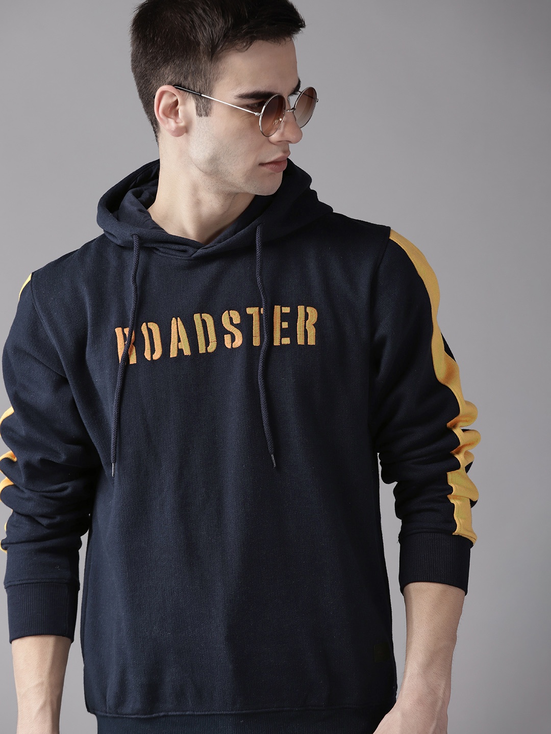

Roadster Men Navy Blue Brand Logo Embroidered Hooded Sweatshirt
