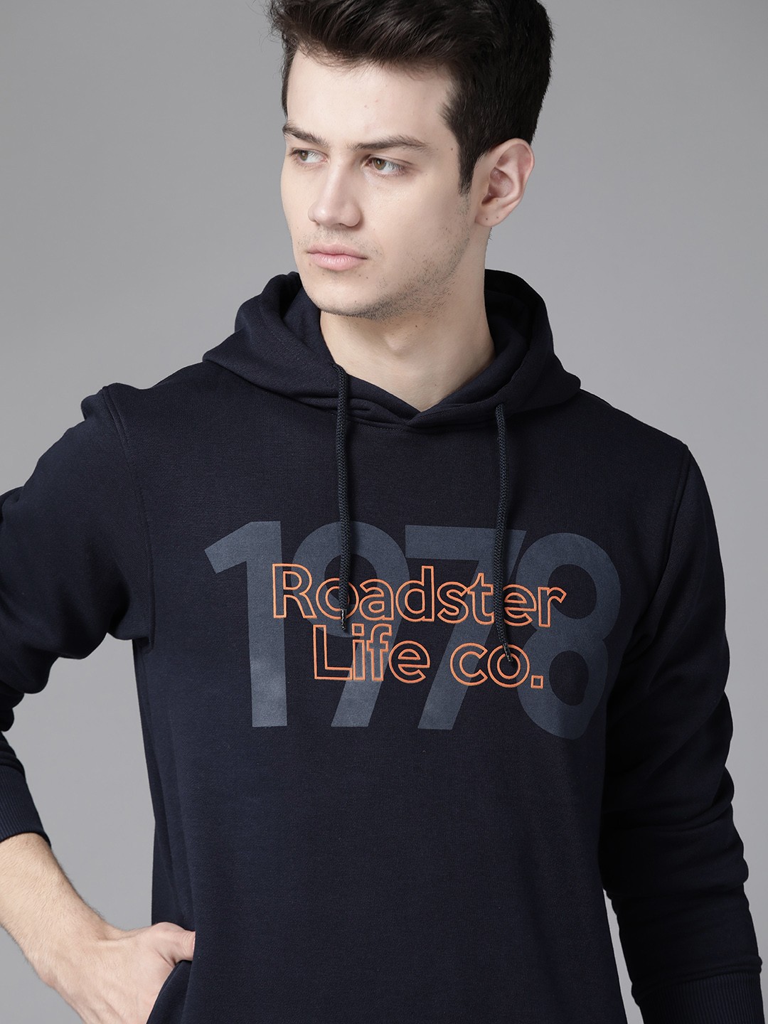 

Roadster Men Navy Blue Alphanumeric Printed Hooded Sweatshirt