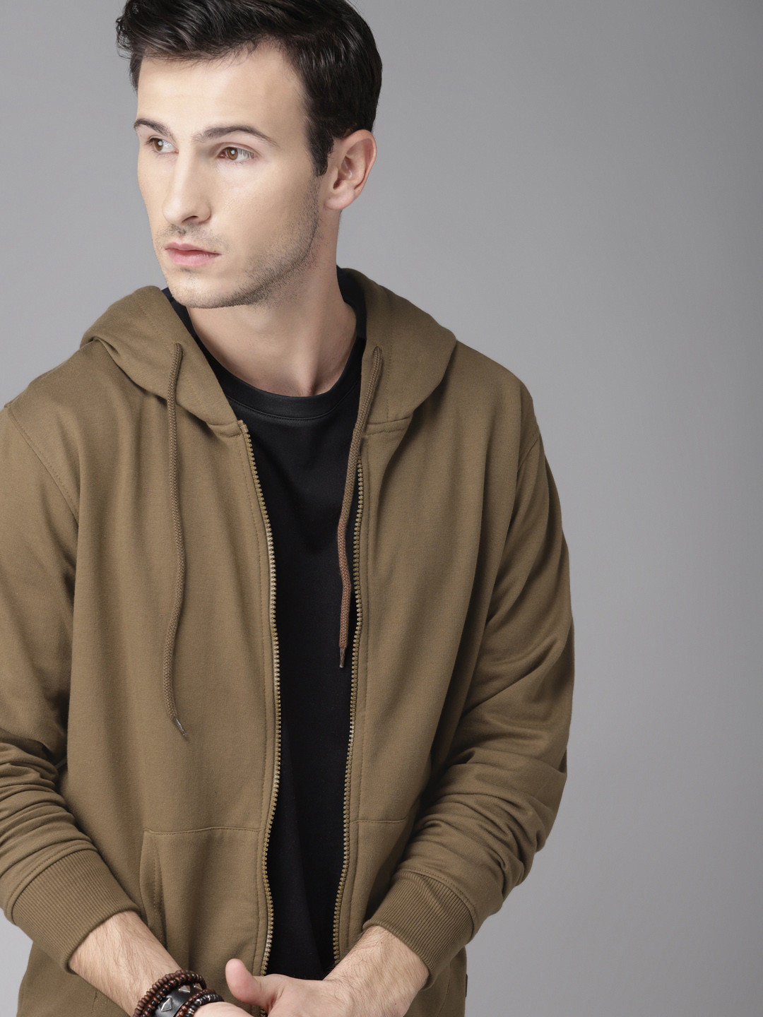 

Roadster Men Brown Solid Hooded Sweatshirt