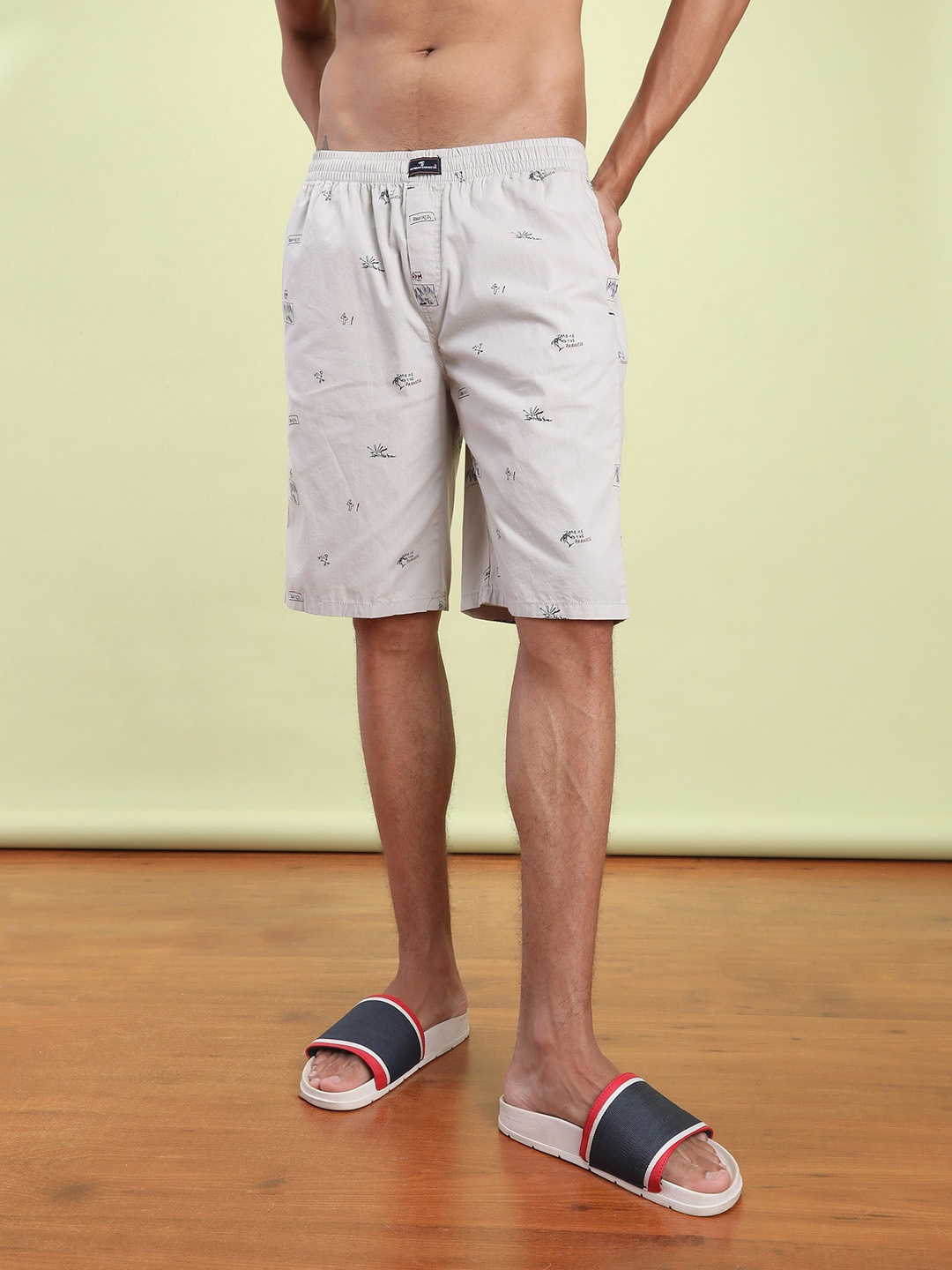 

The Indian Garage Co Men Grey & Navy Blue Printed Lounge Shorts