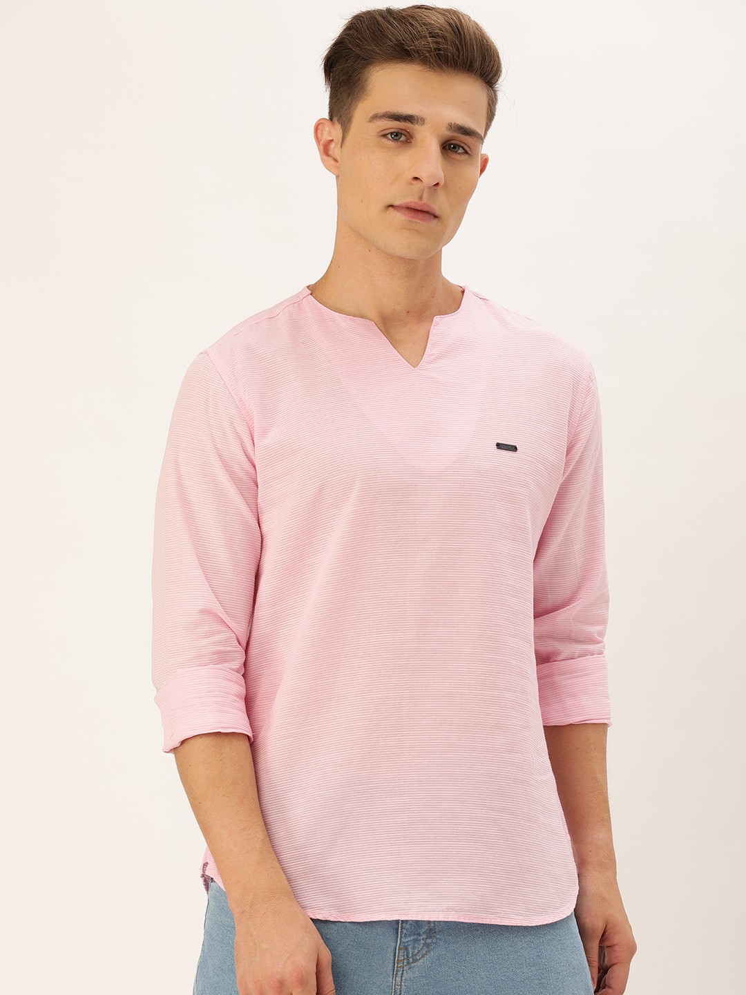 

The Indian Garage Co Men Pink Solid Straight Kurta