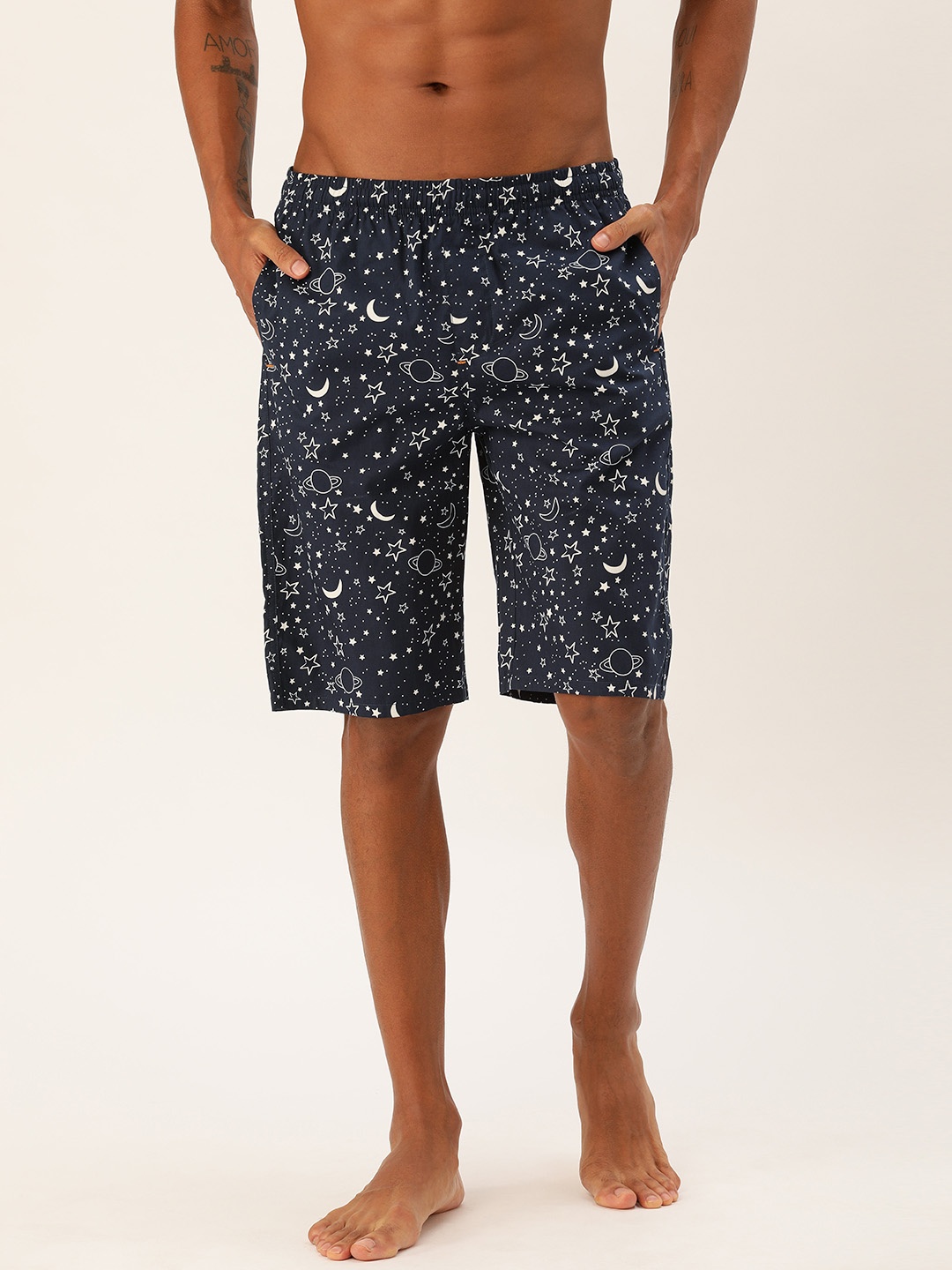 

The Indian Garage Co Men Navy Blue & White Printed Lounge Shorts