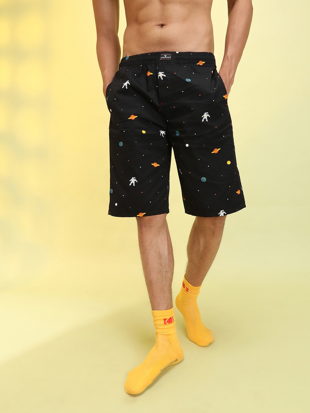 

The Indian Garage Co Men Black Printed Lounge Shorts