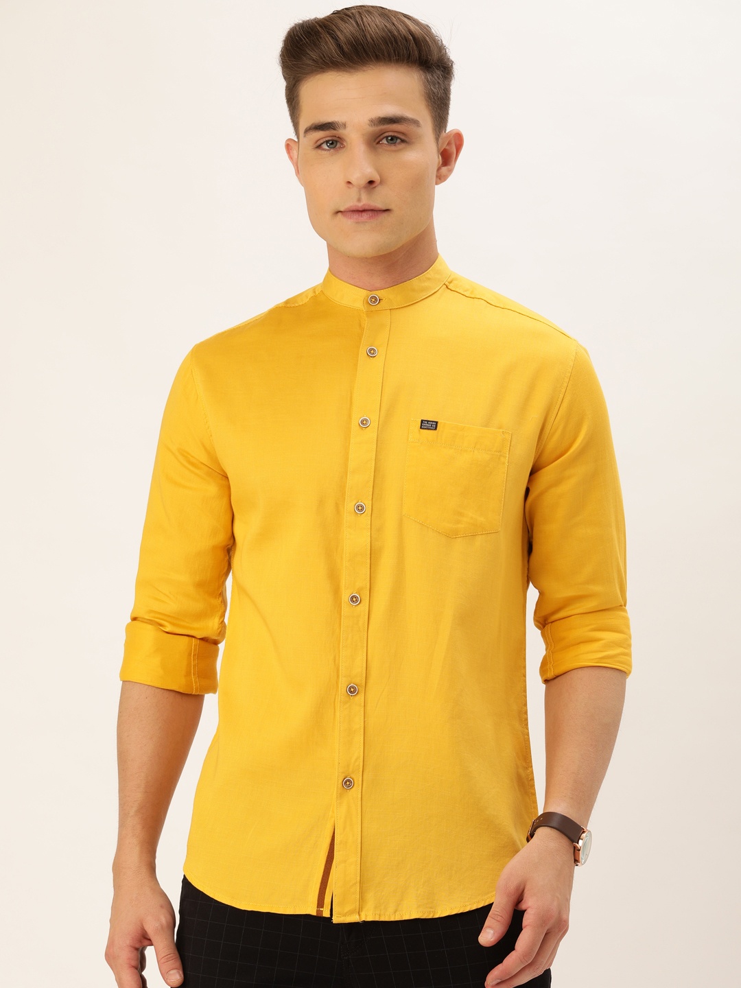 

The Indian Garage Co Men Mustard Yellow Slim Fit Solid Casual Shirt