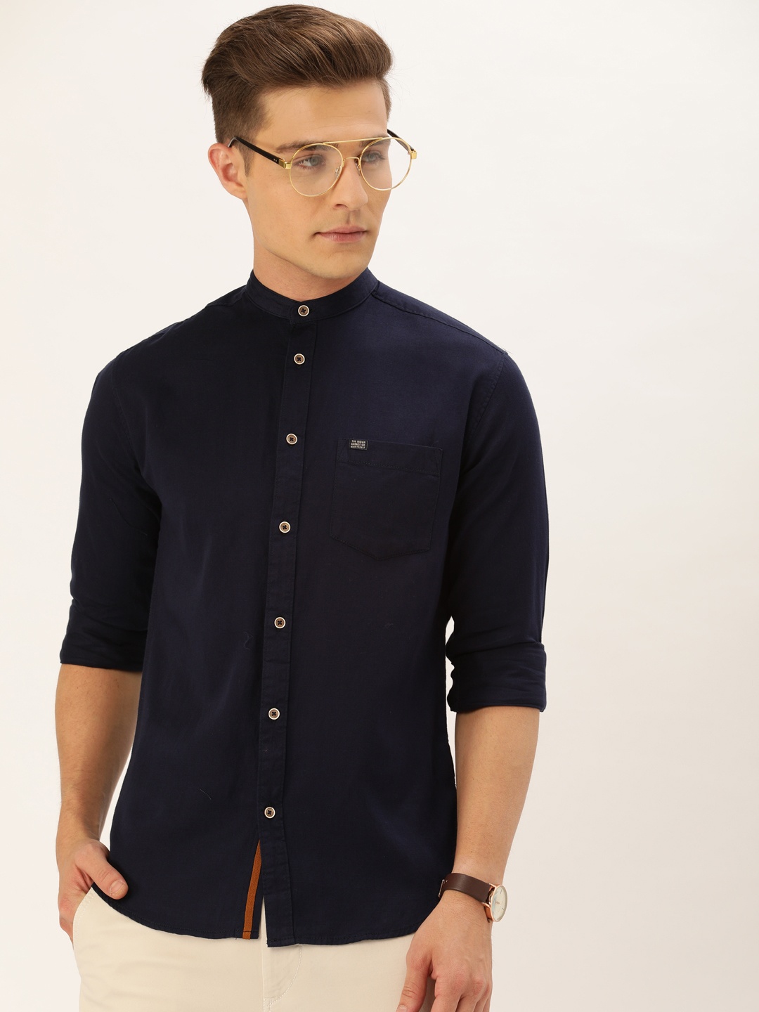 

The Indian Garage Co Men Navy Blue Slim Fit Solid Casual Shirt