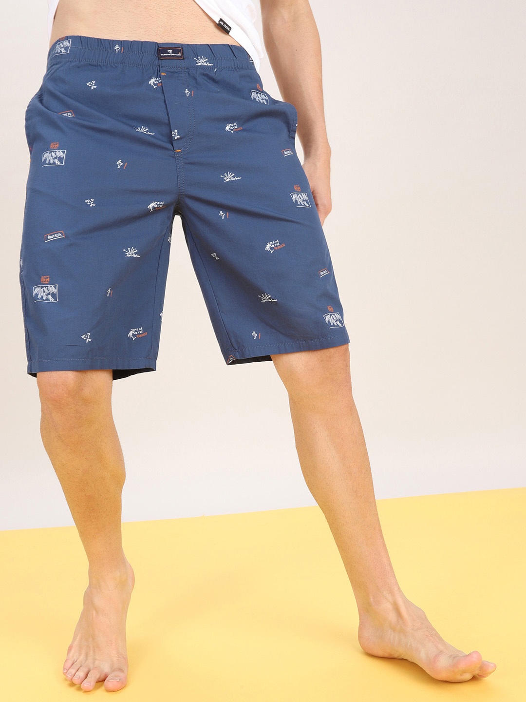 

The Indian Garage Co Men Blue Printed Lounge Shorts