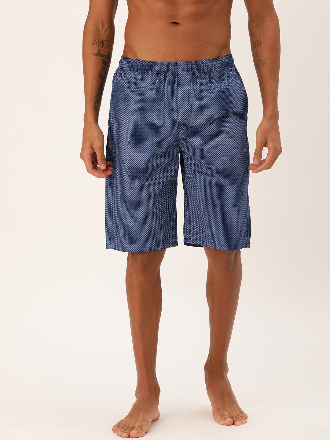 

The Indian Garage Co Men Navy Blue & White Printed Lounge Shorts
