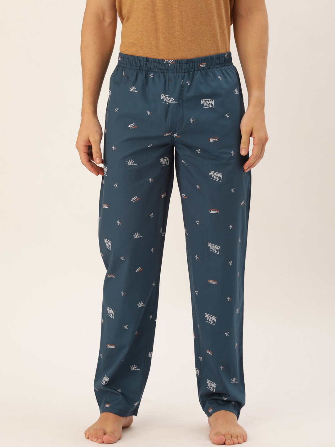 

The Indian Garage Co Men Navy Blue and Grey Printed Lounge Pants
