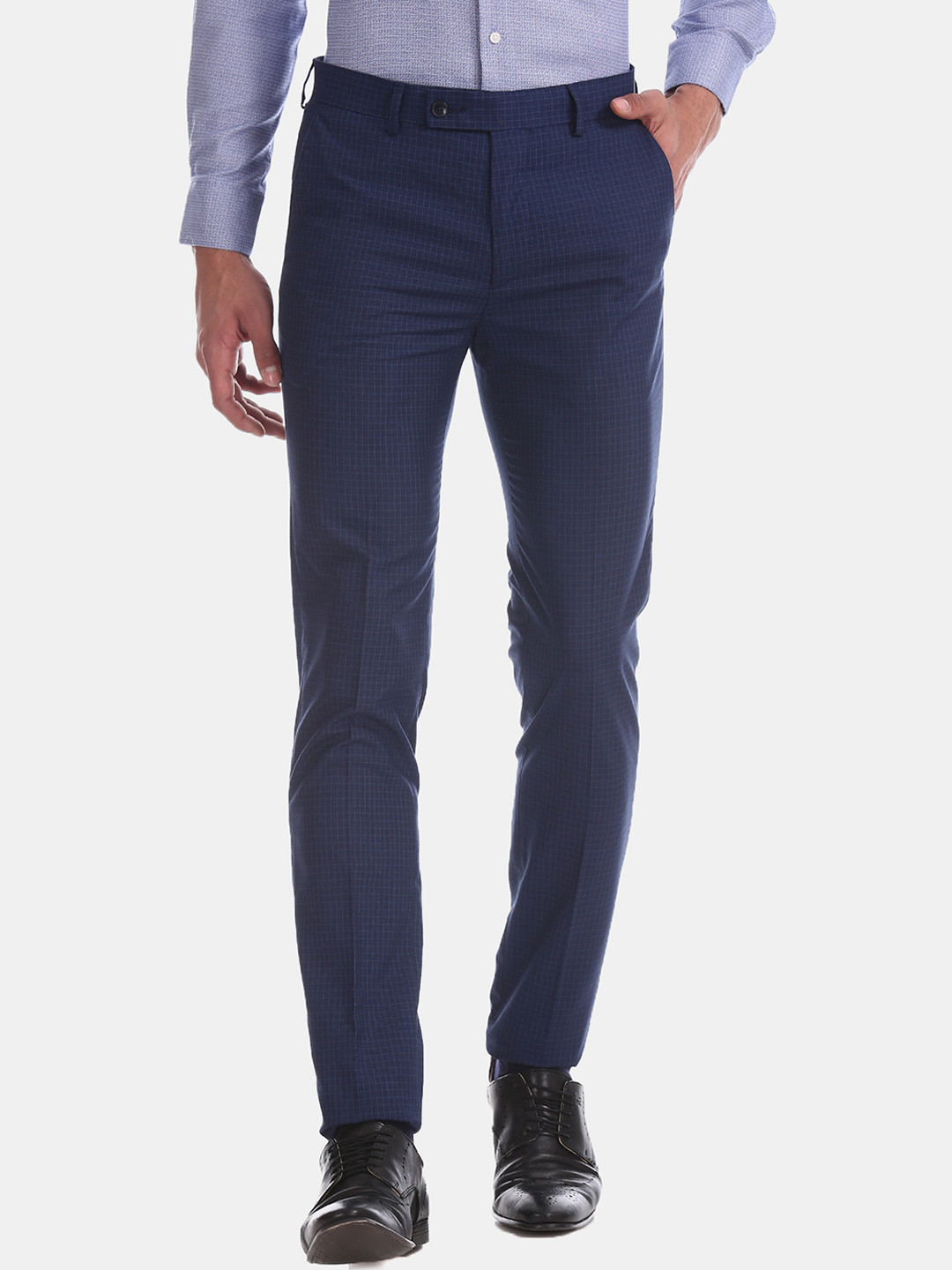 

Arrow Men Blue Slim Fit Checked Formal Trousers