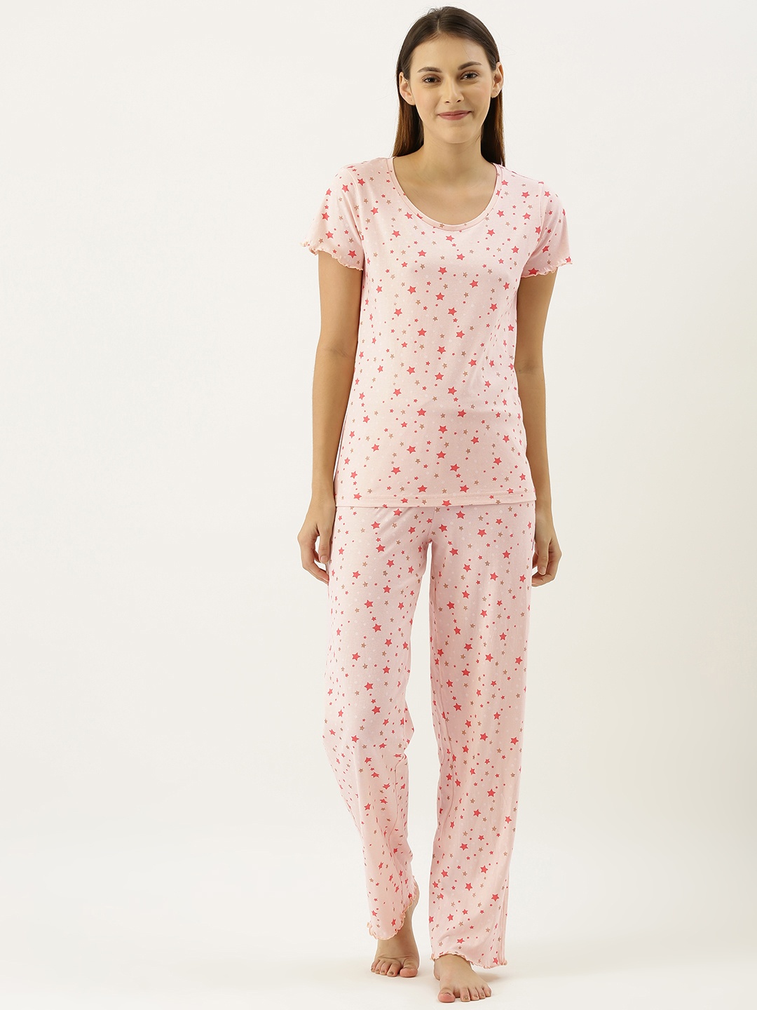 

Slumber Jill Women Pink Printed Comfort Fit Night suit
