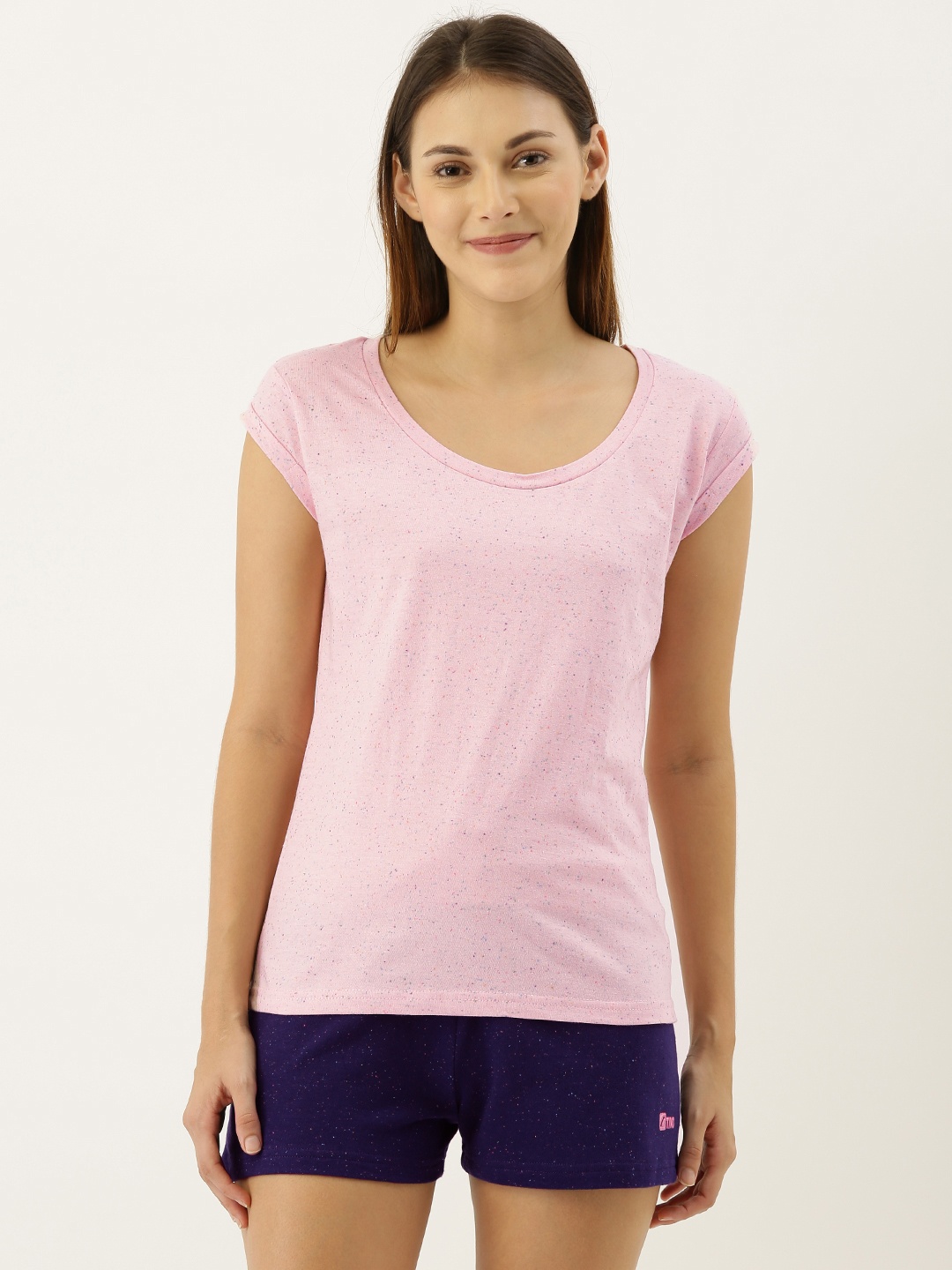 

Slumber Jill Women Pink Self-Design Lounge Tshirt FWAT173
