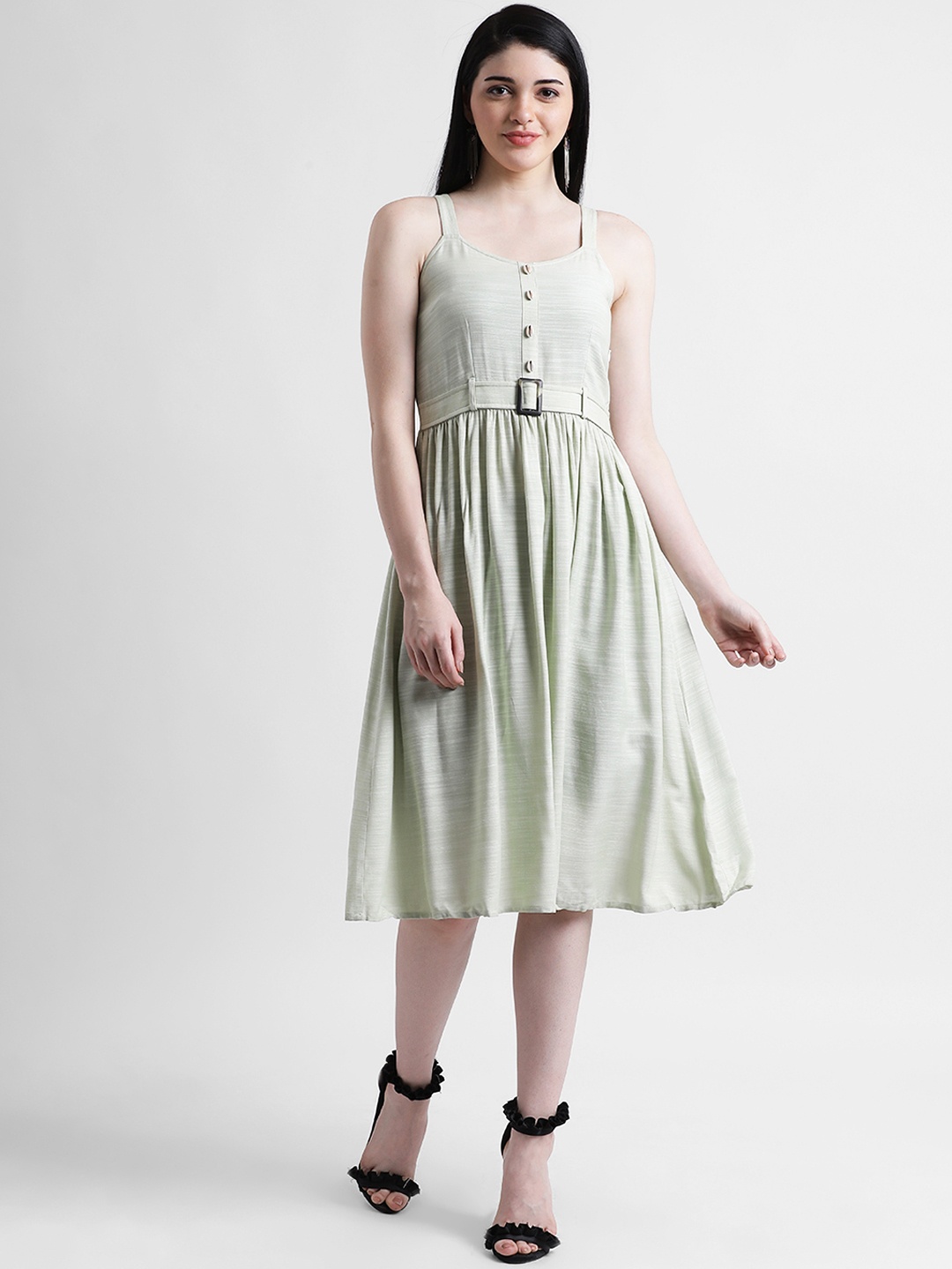 

Zink London Women Green Solid Fit and Flare Dress